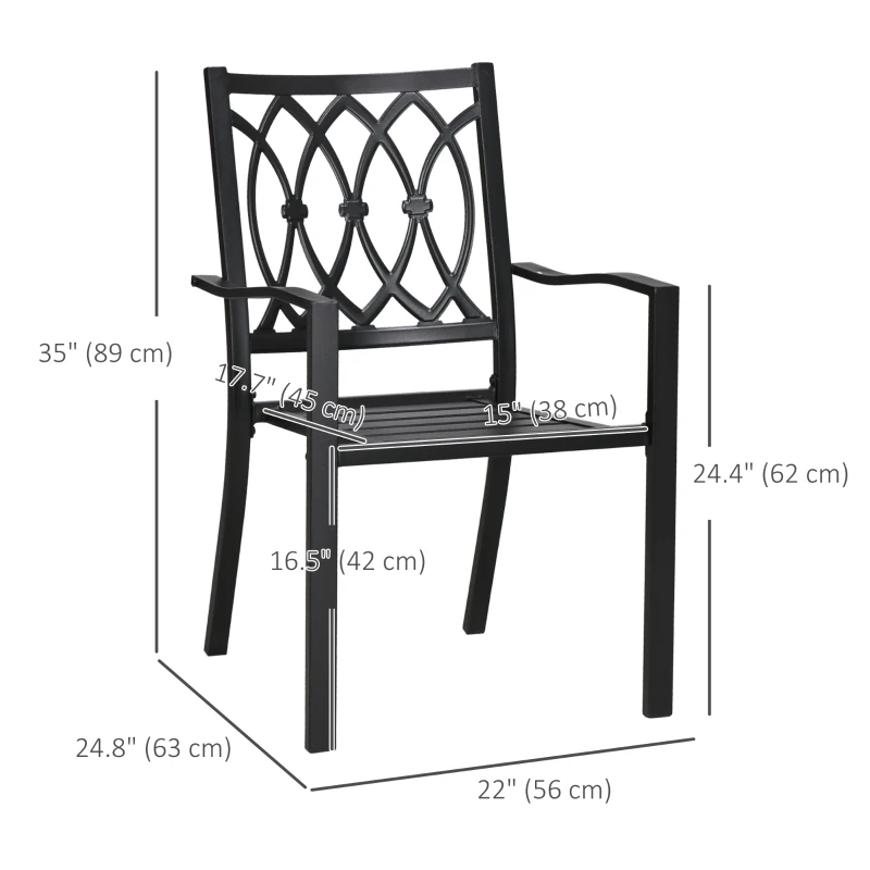 Outsunny 2 PCs Dining Chairs, Outdoor Armchairs, Stackable Design, Black