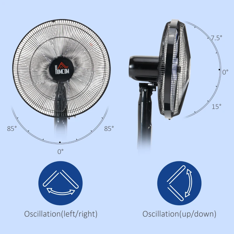 HOMCOM Standing Floor Fan with Remote Control, Stand Up Cooling Fan, Tall Pedestal Electric Fan for Bedroom, Black