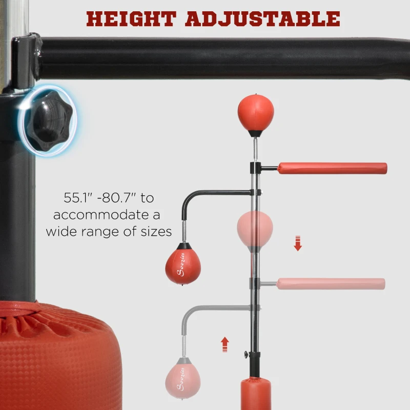 Soozier Freestanding Boxing Punching Bag, Height Adjustable, with Reflex Bar, Speed Balls and Suction Cup Base, Red