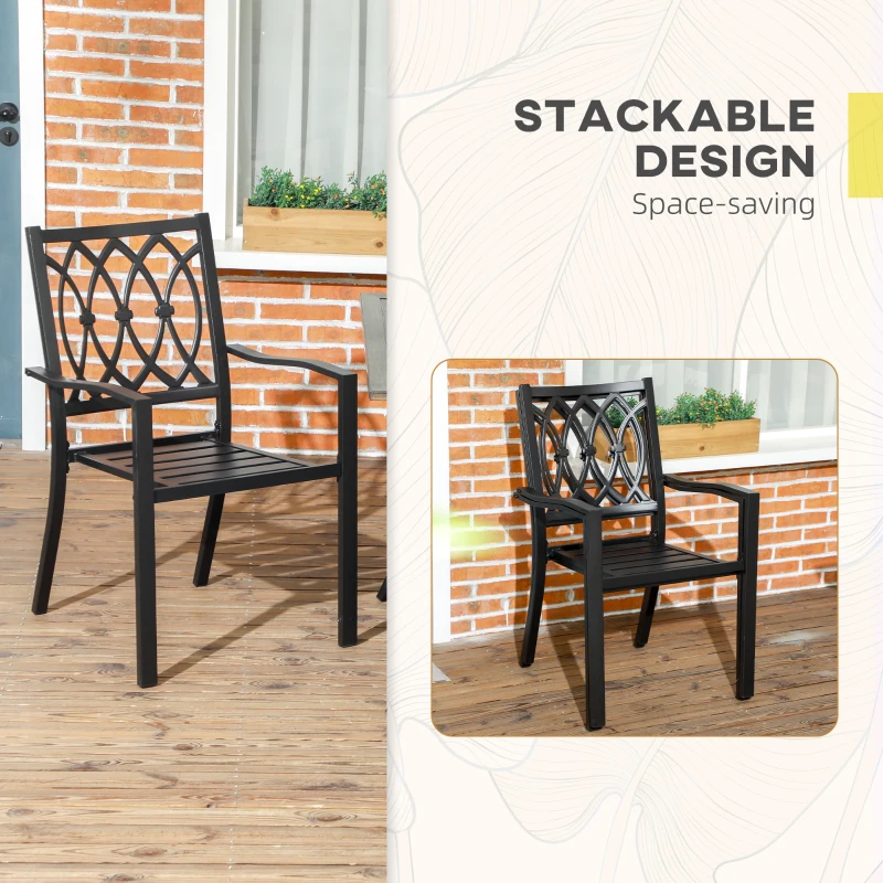 Outsunny 2 PCs Dining Chairs, Outdoor Armchairs, Stackable Design, Black