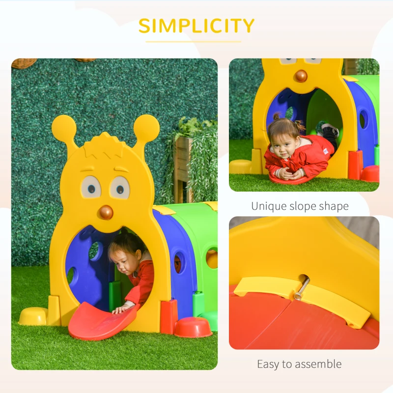 Qaba Caterpillar Tunnel, Toddler Tunnel for Kids Crawl and Climb Through, Kids' Play Structure Indoor Outdoor, 4 Sections, Multicolored