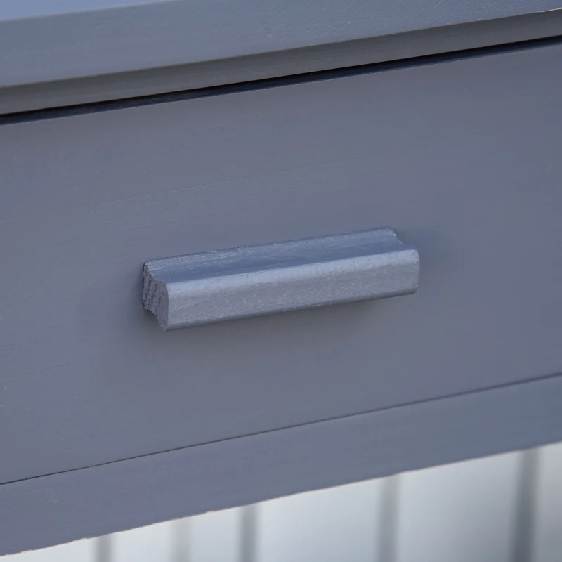 Outsunny Potting Bench Table, Garden Work Bench, Wooden Workstation with Tiers of Shelves and Drawer for Patio, Courtyards, Balcony, Grey