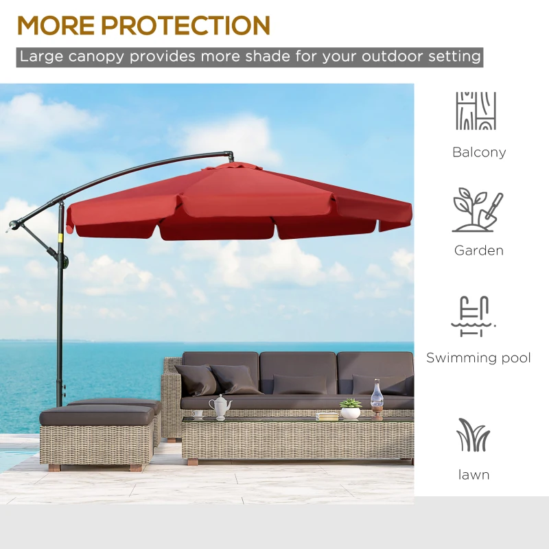 Outsunny 11FT Cantilever Patio Umbrella with Offset Hanging, Easy Tilt Adjustment & Cross Base for Backyard, Poolside, Red