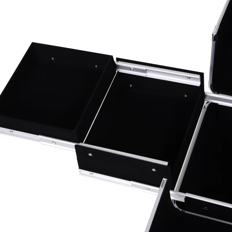 HOMCOM Portable Aluminum Makeup Train Cases, Rolling Makeup Case, Salon Beauty Cosmetic Jewelry Organizer Trolley with 4 Wheels, Pink