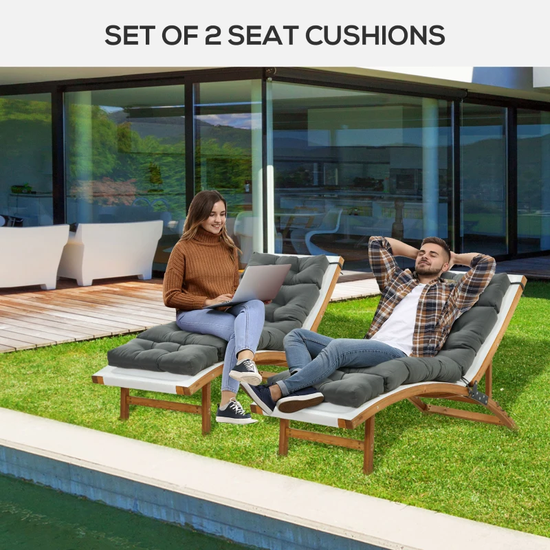 Outsunny Set of 2 Outdoor Chaise Lounge Cushions, 72" x 22" Patio Lounge Chair Cushions with Ties for Outdoor, Indoor, Dark Grey