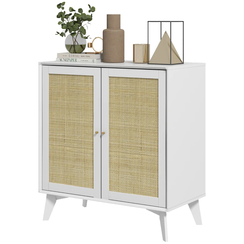 HOMCOM Boho Sideboard Cabinet, Freestanding Sideboards and Buffets with 2 Rattan Doors and Adjustable Shelf