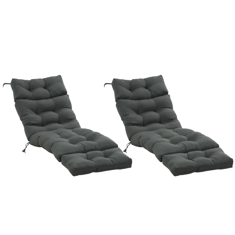 Outsunny Set of 2 Outdoor Chaise Lounge Cushions, 72" x 22" Patio Lounge Chair Cushions with Ties for Outdoor, Indoor, Dark Grey