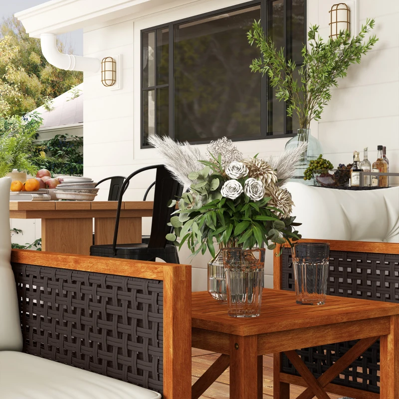 Outsunny Outdoor Bistro Set, Wicker Patio Furniture with Cushions for Porch, Backyard, Garden, Brown