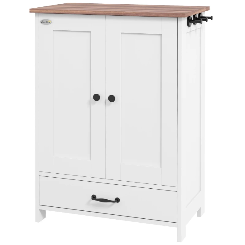 PawHut Pet Food Storage Container Dog Feeding Station w/ Adjustable Panel, Hooks, for Medium Sized Dogs, White