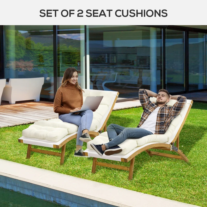 Outsunny Set of 2 Outdoor Chaise Lounge Cushions, 72" x 22" x 4.7" Patio Lounge Chair Cushions with Ties for Outdoor, Indoor, Cream White
