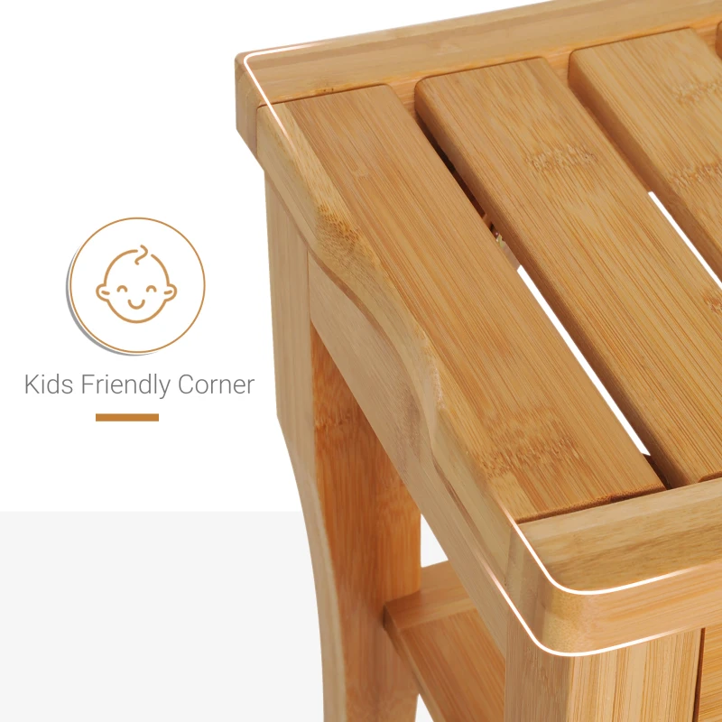 HOMCOM 20" Bamboo Shower Bench Bathroom Stool Spa Bath Seat Organizer Storage Shelf