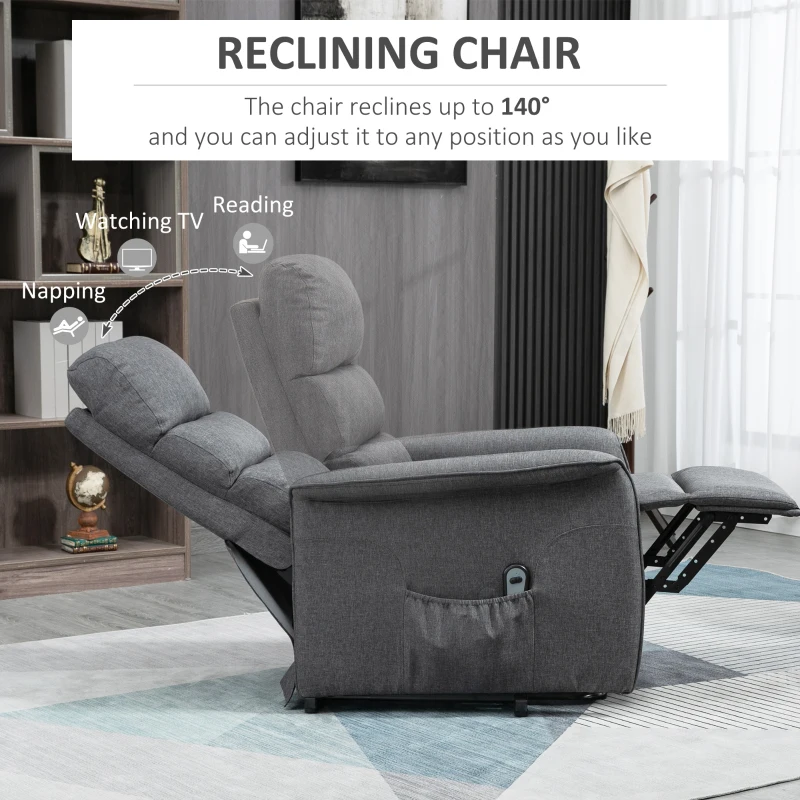 HOMCOM Power Lift Assist Recliner Chair for Elderly with Remote Control, Linen Fabric Upholstery Gray