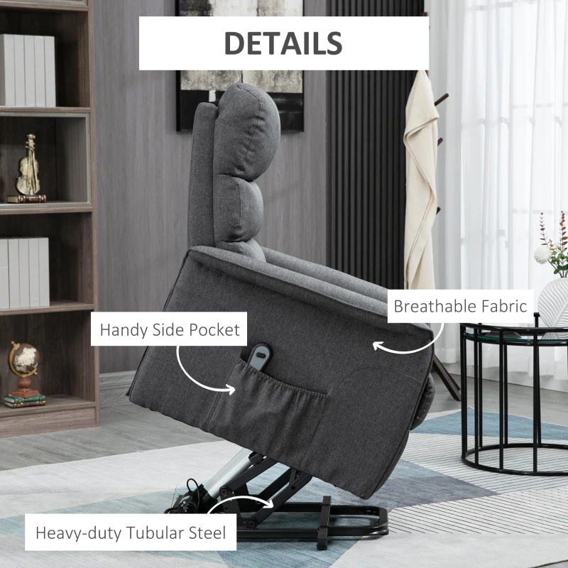 HOMCOM Power Lift Assist Recliner Chair for Elderly with Remote Control, Linen Fabric Upholstery Gray