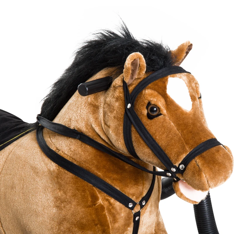 Qaba Durable Kids Plush Spring Rocking Horse, Ride On Rocking Horse with Realistic Sounds, Brown