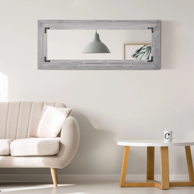 HOMCOM 59" x 23.5" Farmhouse Full Length Mirror, Wall Mount and Leaner Floor Mirror, Vertical and Horizontal for Bedroom, Grey