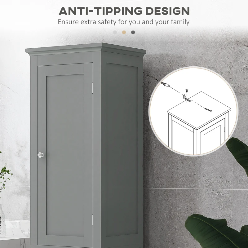 kleankin Tall Bathroom Cabinet, Freestanding Storage Organizer with Adjustable Shelves and Cupboards, 15" x 13" x 63", Grey