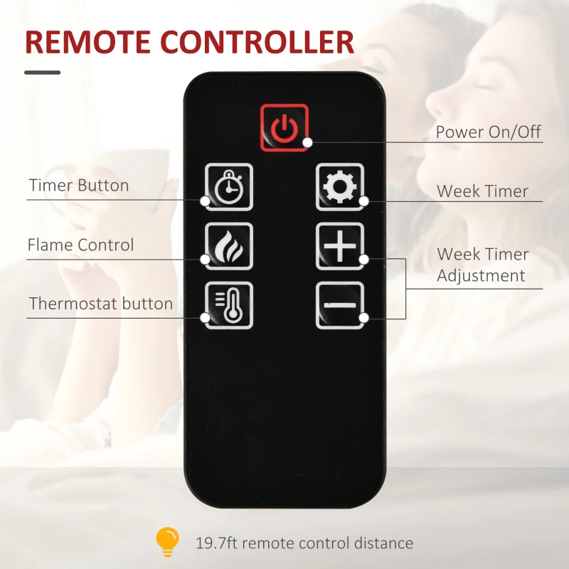 HOMCOM Electric Wall-Mounted Fireplace Heater with Adjustable Flame Effect, Remote Control, Timer, 1400W, Black