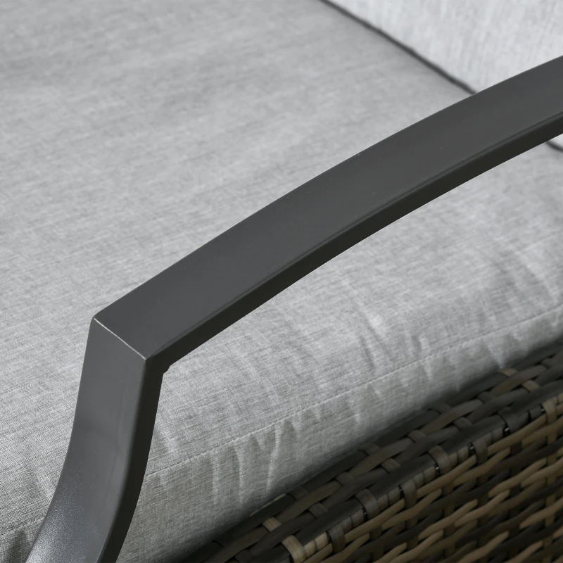 Outsunny Outdoor Rattan Recliner Chair, Wicker Reclining Chair with Adjustable Back Retractable Footrest Cushion Light Grey