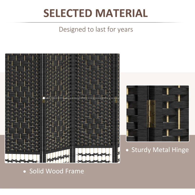 HOMCOM 4 Panel Folding Room Divider, Portable Privacy Screen, Wave Fiber Room Partition for Home Office, Black