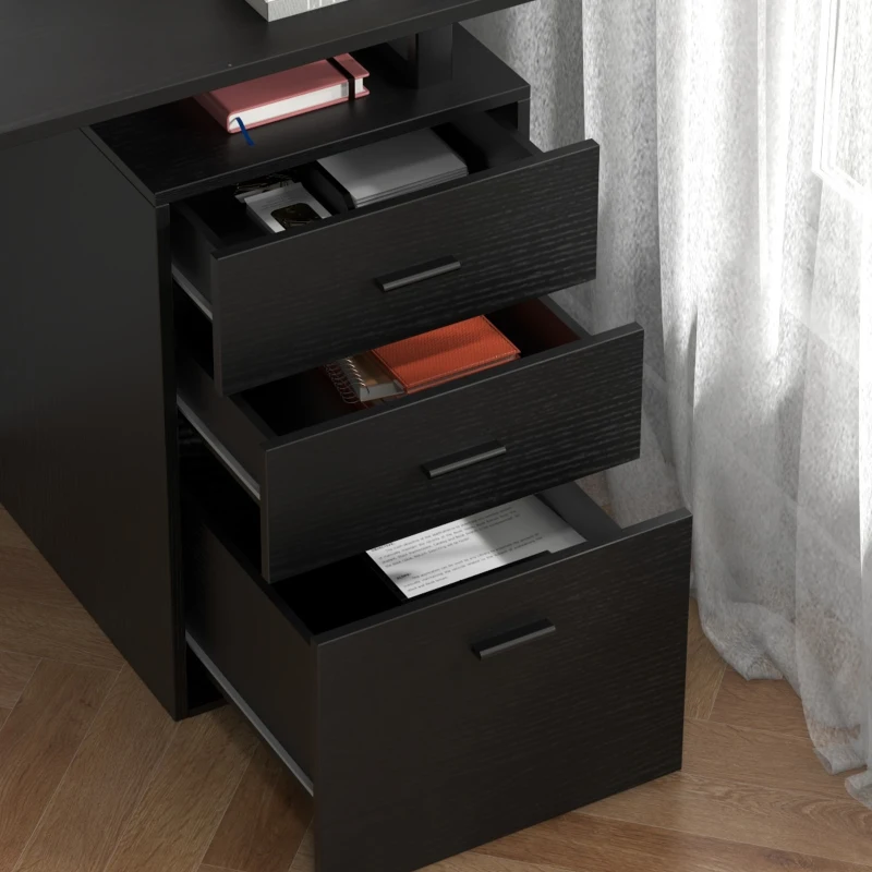 HOMCOM 47" Computer Desk with Drawers, Modern Writing Desk with Storage File Drawers for Home Office, Study, Black