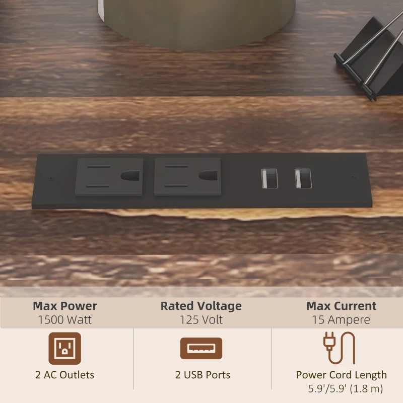 Vinsetto Printer Stand with Socket and USB Charging Ports, Industrial Mobile Printer Table with Storage and Wheels, Rustic Brown