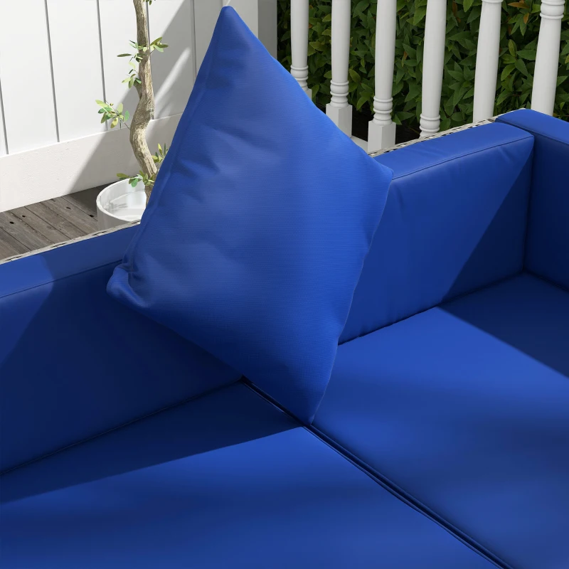 Outsunny 7 Pieces Outdoor Rattan Sofa Set, Wicker Patio Furniture Set with Glass Top Coffee Table, Pillows, Mixed Gray and Blue