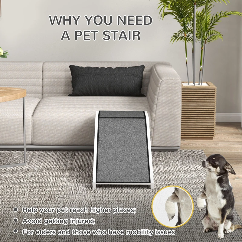 PawHut Pet Ramp, Bed Steps for Dogs Cats with Non-slip Carpet, 49"L x 16"W x 14"H, White Grey