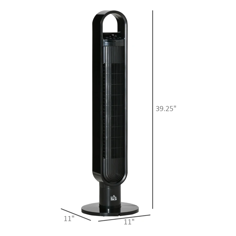 HOMCOM Freestanding Tower Fan Cooling for Home Bedroom with Oscillating, 3 Speed, 12h Timer, LED Sensor Panel, Remote Controller, Black