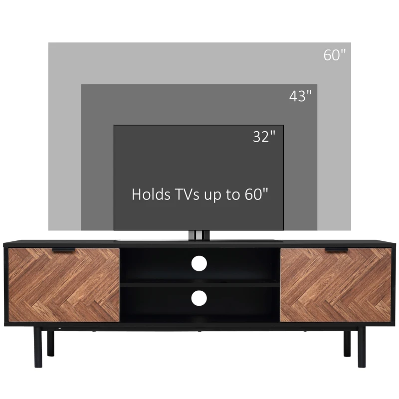 HOMCOM Modern TV Stand with Storage for TVs up to 60", Media Console with 2 Cupboards and Open Shelves, TV Unit for Bedroom, Living Room, Black