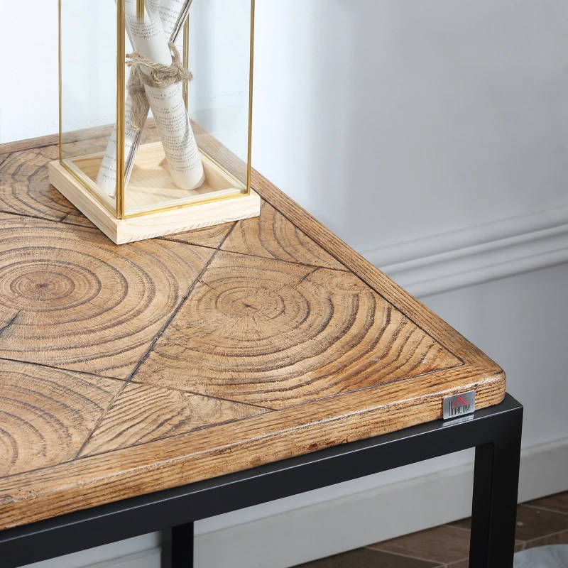 HOMCOM Concrete Side Table with Square Tabletop, Rustic End Table with Wood Grain Pattern and Metal Frame, for Indoor and Outdoor, Natural
