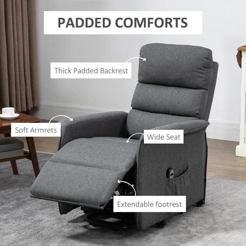 HOMCOM Power Lift Assist Recliner Chair for Elderly with Remote Control, Linen Fabric Upholstery Gray