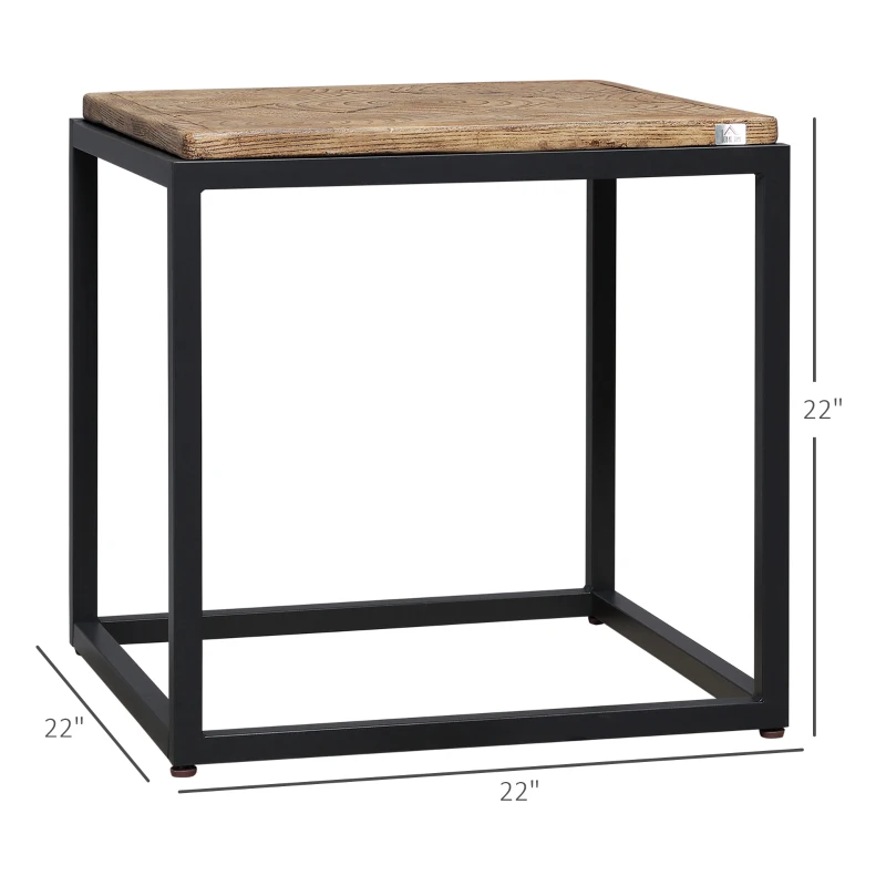 HOMCOM Concrete Side Table with Square Tabletop, Rustic End Table with Wood Grain Pattern and Metal Frame, for Indoor and Outdoor, Natural