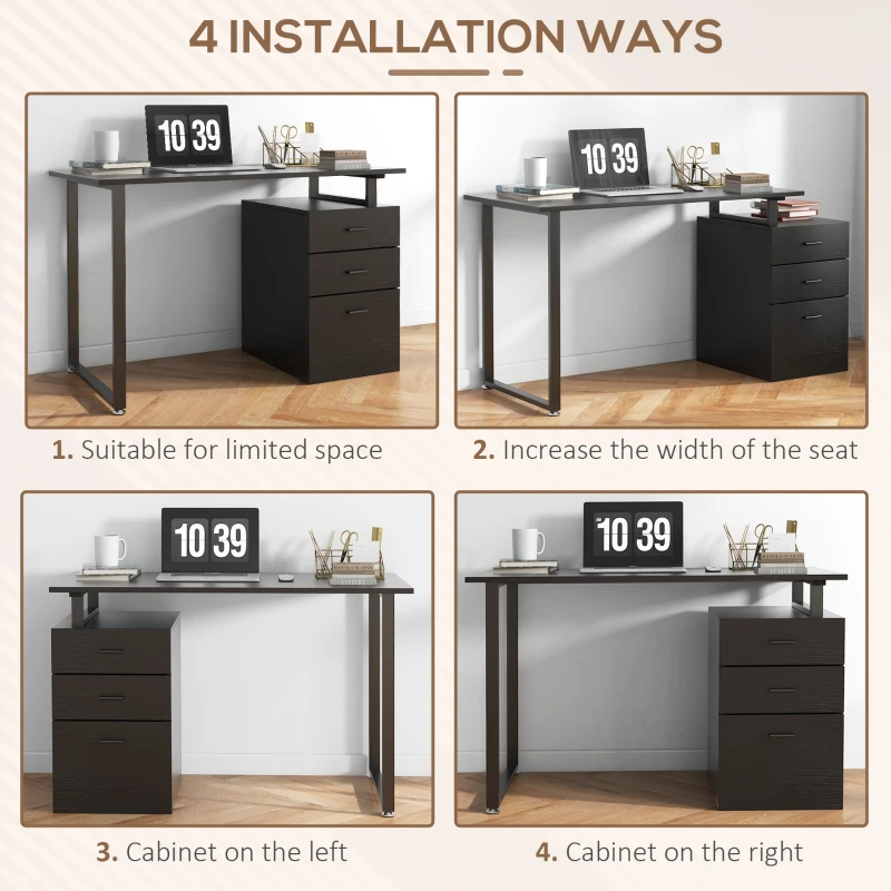 HOMCOM 47" Computer Desk with Drawers, Modern Writing Desk with Storage File Drawers for Home Office, Study, Black