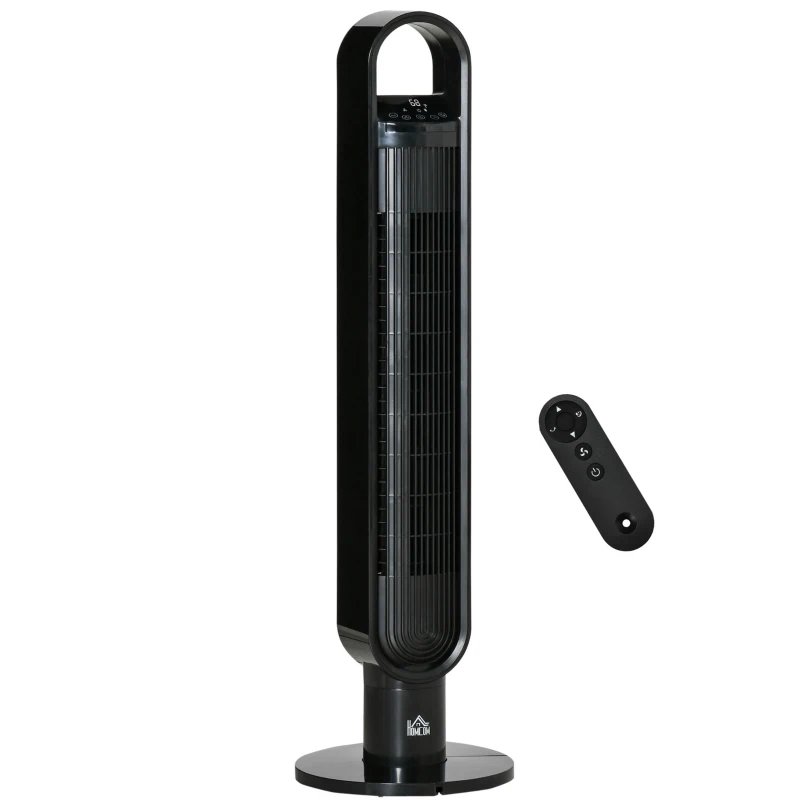 HOMCOM Freestanding Tower Fan Cooling for Home Bedroom with Oscillating, 3 Speed, 12h Timer, LED Sensor Panel, Remote Controller, Black