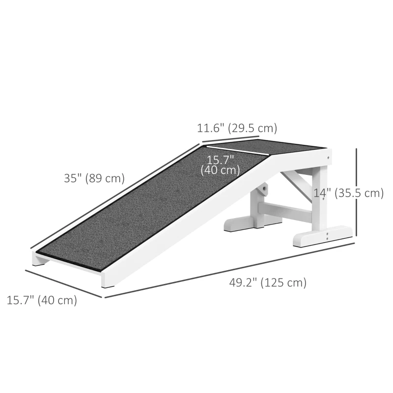 PawHut Pet Ramp, Bed Steps for Dogs Cats with Non-slip Carpet, 49"L x 16"W x 14"H, White Grey