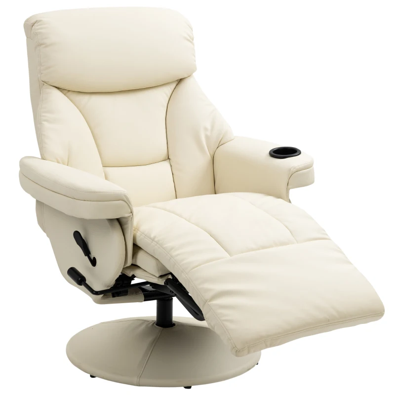 HOMCOM Manual Recliner, Swivel Lounge Armchair with Footrest and Cup Holder, Cream White