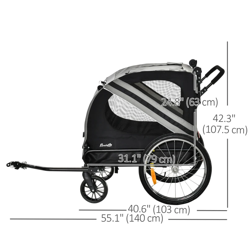 Aosom Dog Bike Trailer, 2-in-1 Dog Wagon Pet Stroller for Travel with Universal Wheel Reflectors Flag, for Small and Medium Dogs, Grey