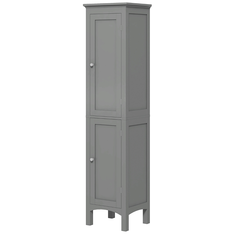 kleankin Tall Bathroom Cabinet, Freestanding Storage Organizer with Adjustable Shelves and Cupboards, 15" x 13" x 63", Grey