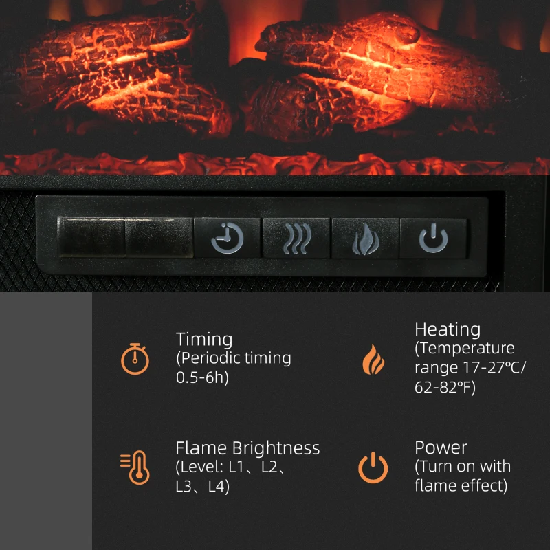 HOMCOM 27" Electric Fireplace Insert, Retro Recessed Fireplace Heater with Realistic Log Flame, Remote Control, Adjustable Brightness, 1400W, Black