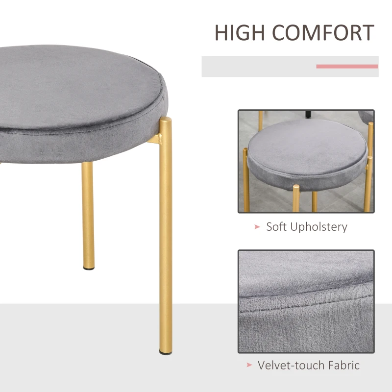 HOMCOM Backless Round Dining Chairs, Modern Stacking Stools Set of 4, Kitchen Chairs with Metal Legs, Grey