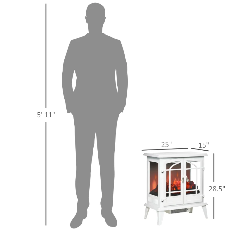 HOMCOM Electric Fireplace Stove, Freestanding Indoor Heater with Realistic Flame Effect, Adjustable Temperature and Overheat Protection, White