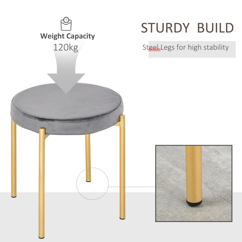 HOMCOM Backless Round Dining Chairs, Modern Stacking Stools Set of 4, Kitchen Chairs with Metal Legs, Grey