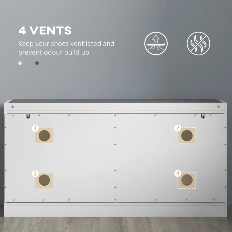 HOMCOM Shoe Storage with Seat, Upholstered Hallway Bench, Shoe Bench with 2 Flip Drawers and 4 Vents for 8 Pairs of Shoes