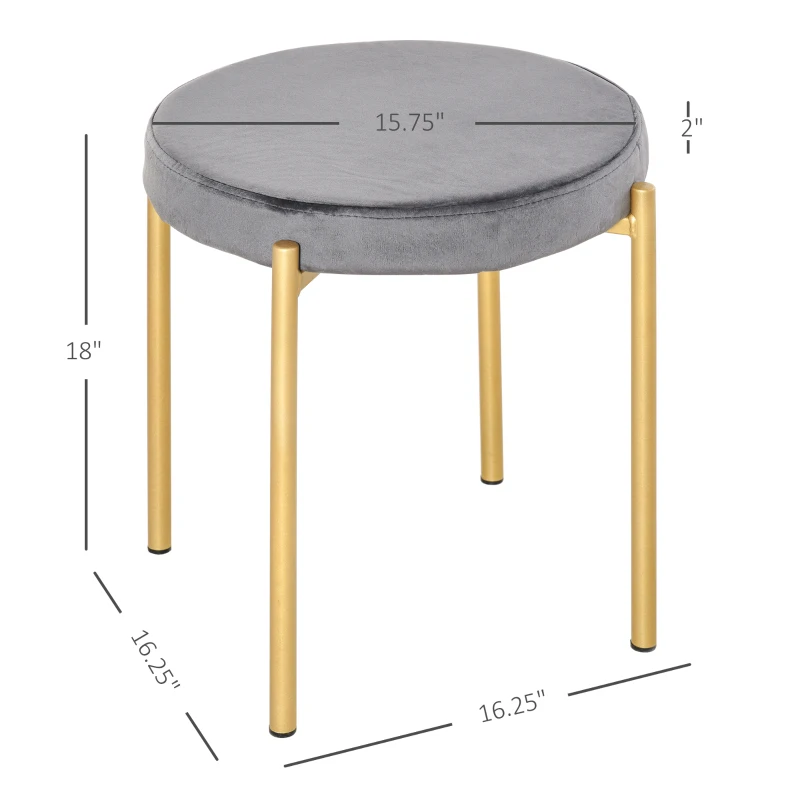 HOMCOM Backless Round Dining Chairs, Modern Stacking Stools Set of 4, Kitchen Chairs with Metal Legs, Grey