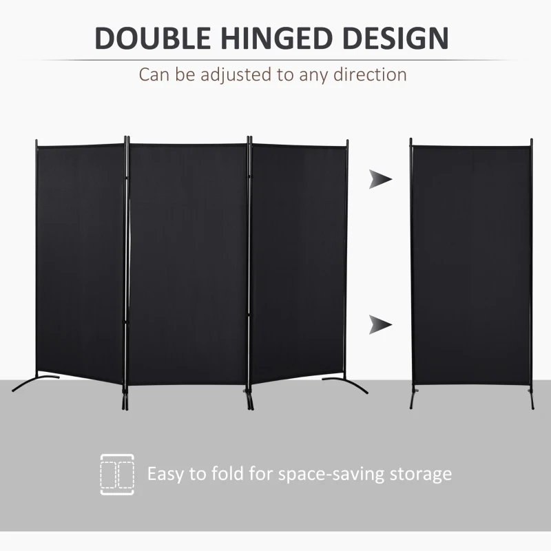 HOMCOM 6' 3 Panel Room Divider, Double Hinged Folding Wall Divider, Indoor Privacy Screen for Home Office, Black