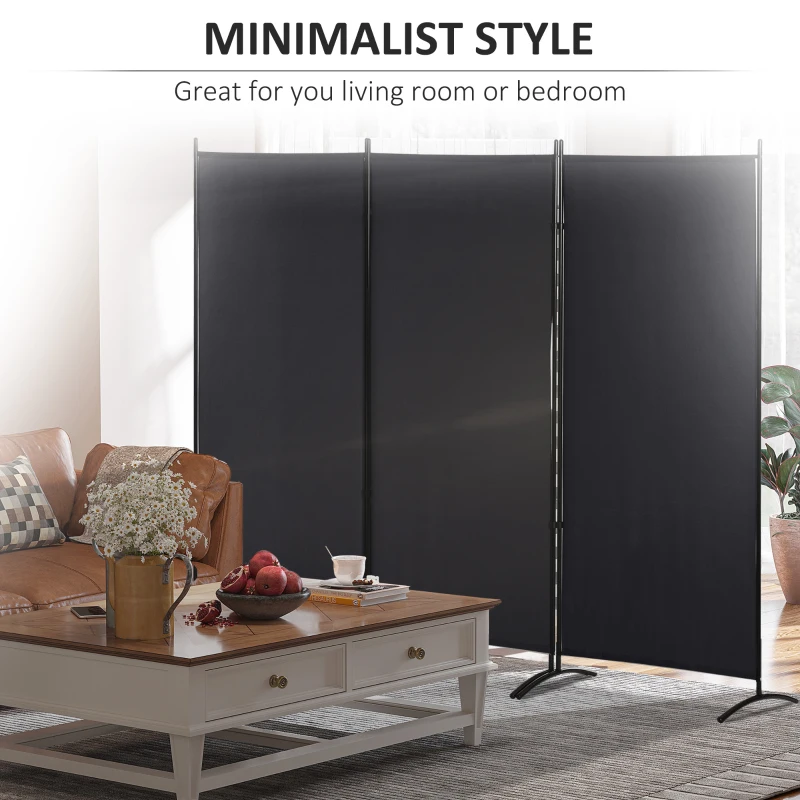 HOMCOM 6' 3 Panel Room Divider, Double Hinged Folding Wall Divider, Indoor Privacy Screen for Home Office, Black