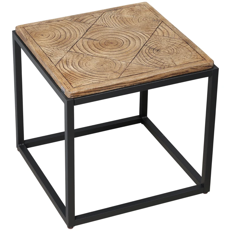 HOMCOM Concrete Side Table with Square Tabletop, Rustic End Table with Wood Grain Pattern and Metal Frame, for Indoor and Outdoor, Natural