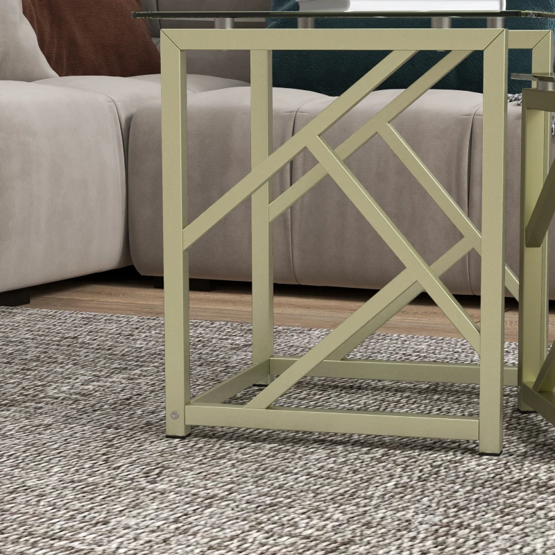 HOMCOM Glass Coffee Table Set of 3, Nest of Tables for Living Room with Tempered Glass Top and Steel Frame, Brushed Gold