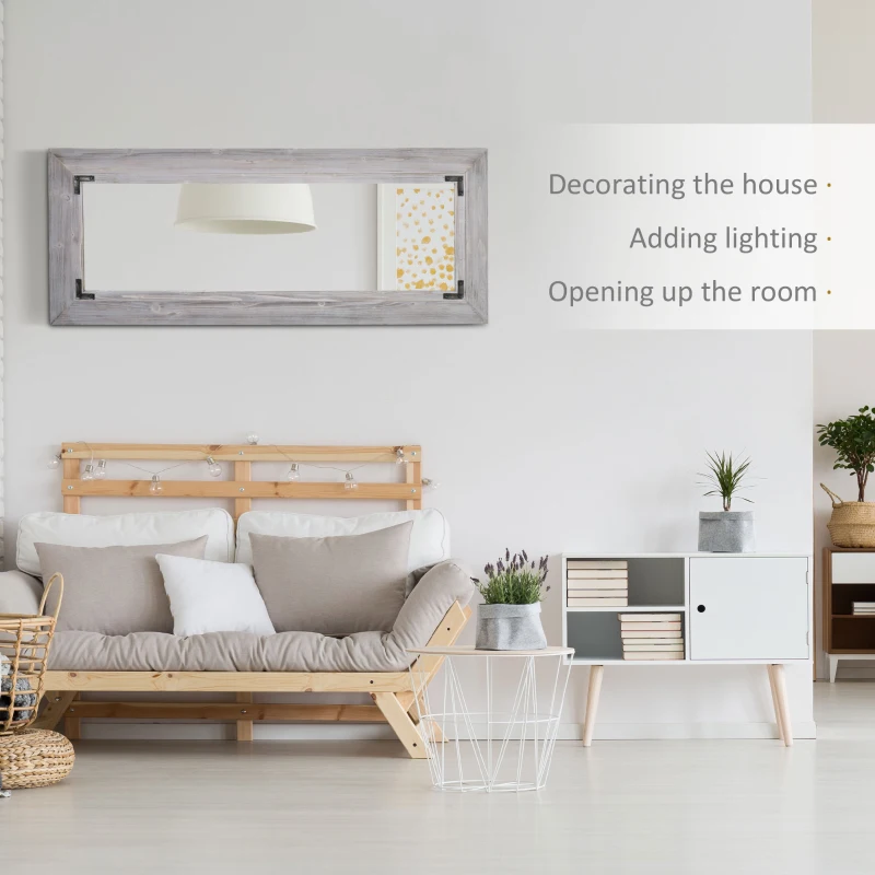 HOMCOM 59" x 23.5" Farmhouse Full Length Mirror, Wall Mount and Leaner Floor Mirror, Vertical and Horizontal for Bedroom, Grey