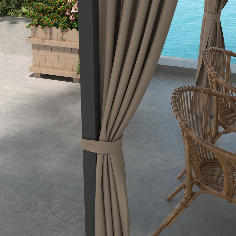 Outsunny 10' x 10' Outdoor Hardtop Gazebo Canopy with UV60+ Polycarbonate Roof, Steel Frame, Central Hook, Curtains, Khaki